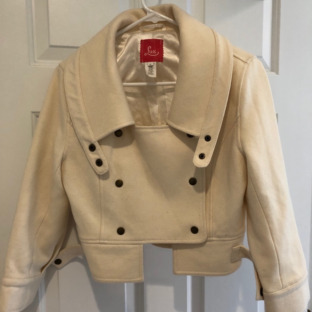 Lux Cropped Wool Ivory Coat, cowl neck - Size M, Urban Outfitters